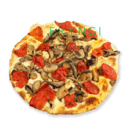 Focaccia Barese Pomodoro e Funghi Champignon di Altamura Puglia.